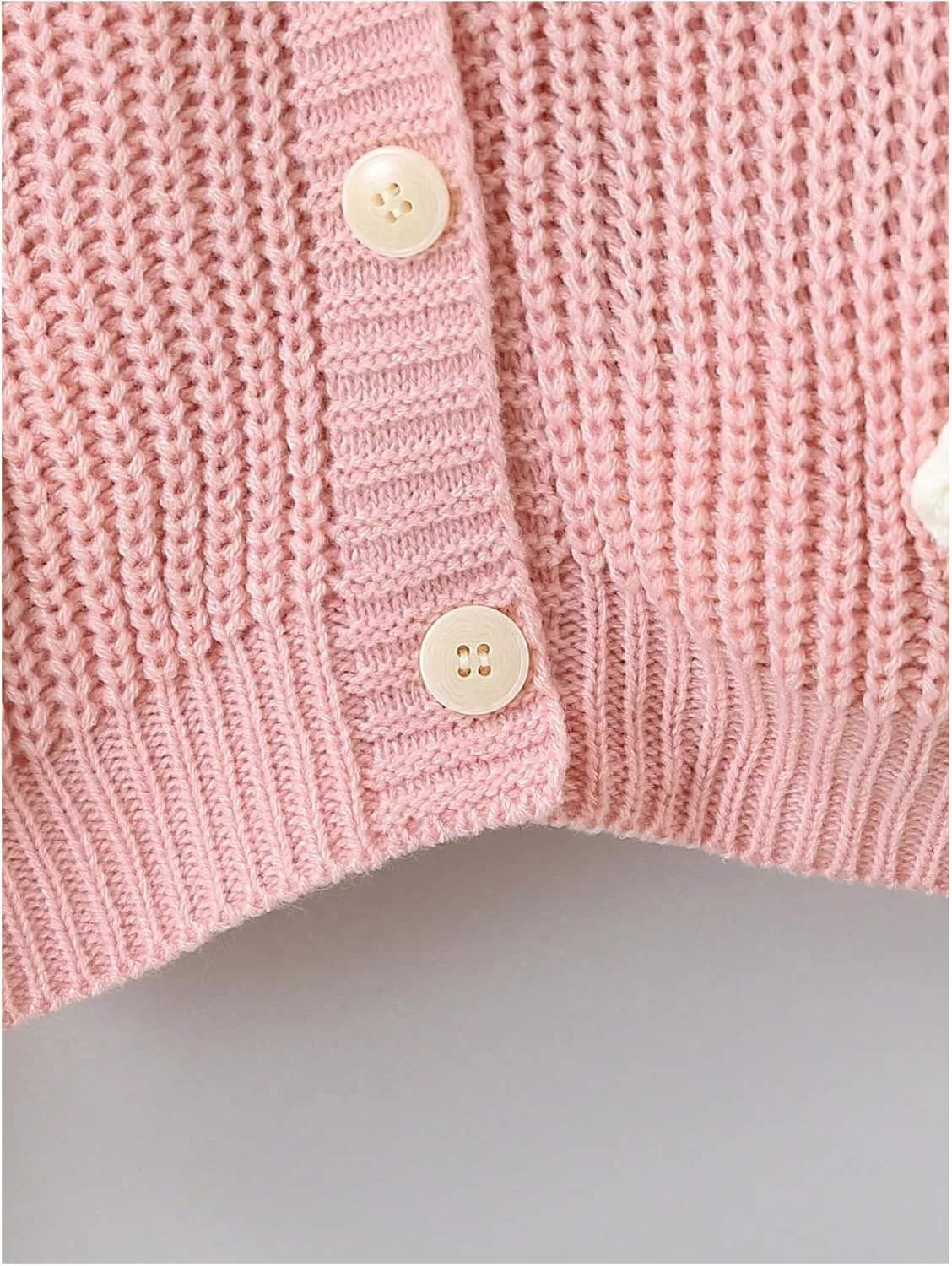 WDIRARA Girl's Cute Open Front Button Down Cardigans Long Sleeve Floral Flower Applique Knit Sweaters