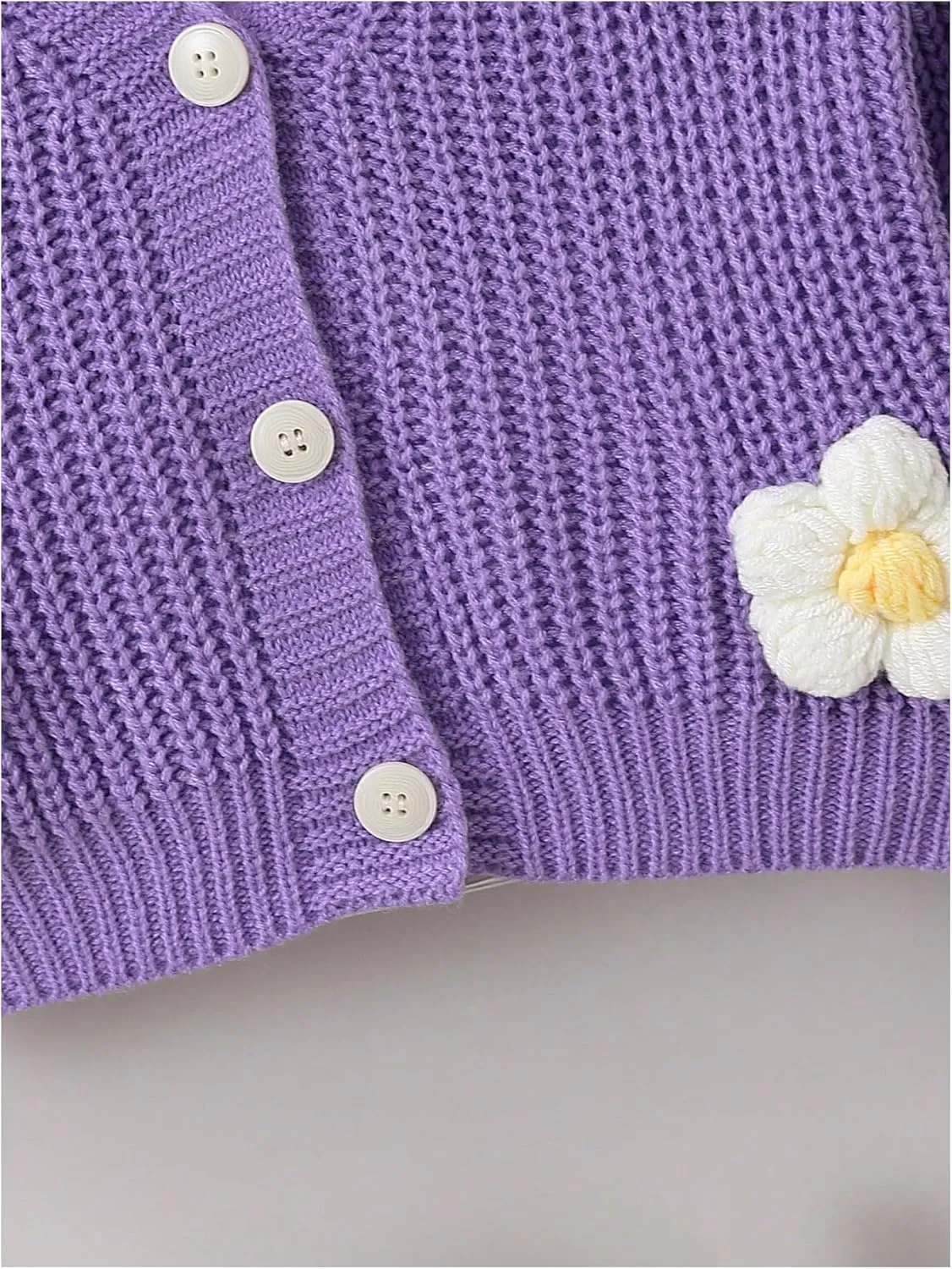WDIRARA Girl's Cute Open Front Button Down Cardigans Long Sleeve Floral Flower Applique Knit Sweaters