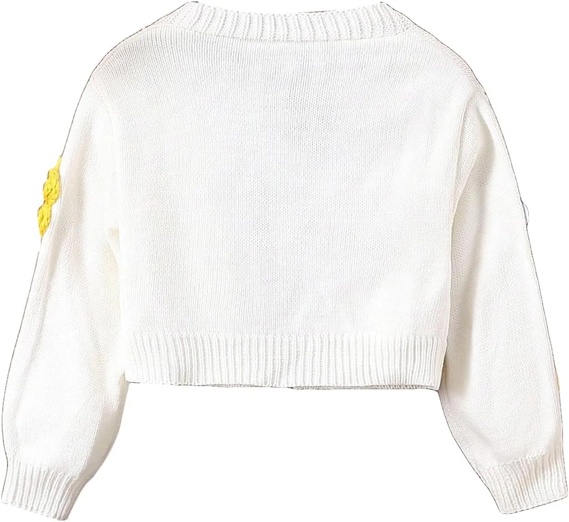 WDIRARA Girl's Cute Open Front Button Down Cardigans Long Sleeve Floral Flower Applique Knit Sweaters
