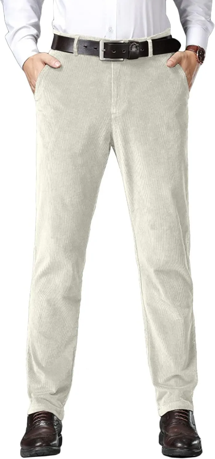 Wemaliyzd Men Casual Corduroy Work Cargo Pants Elastic Waist Suit Trousers