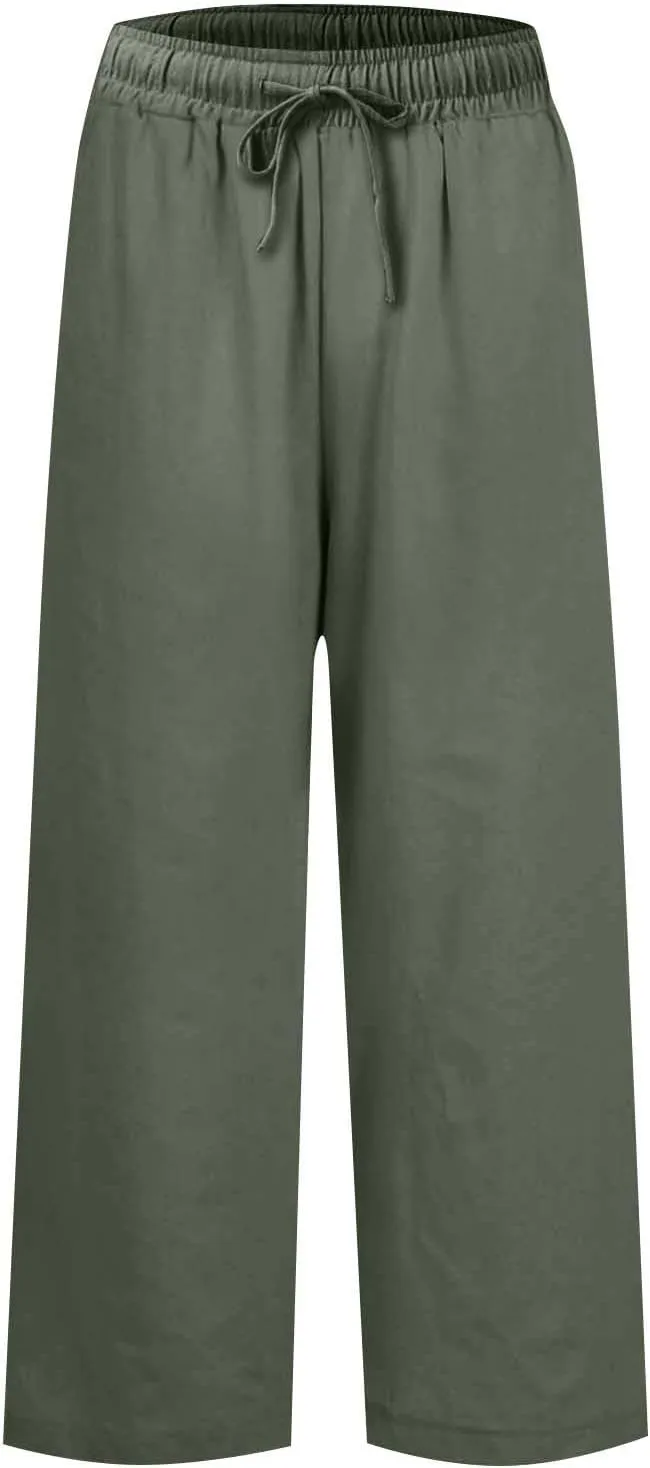 Wide Leg Linen Pants for Women 2025 Trendy Summer Button Zipper Pants High Rise with Pockets Y2K Solid Beach Trousers