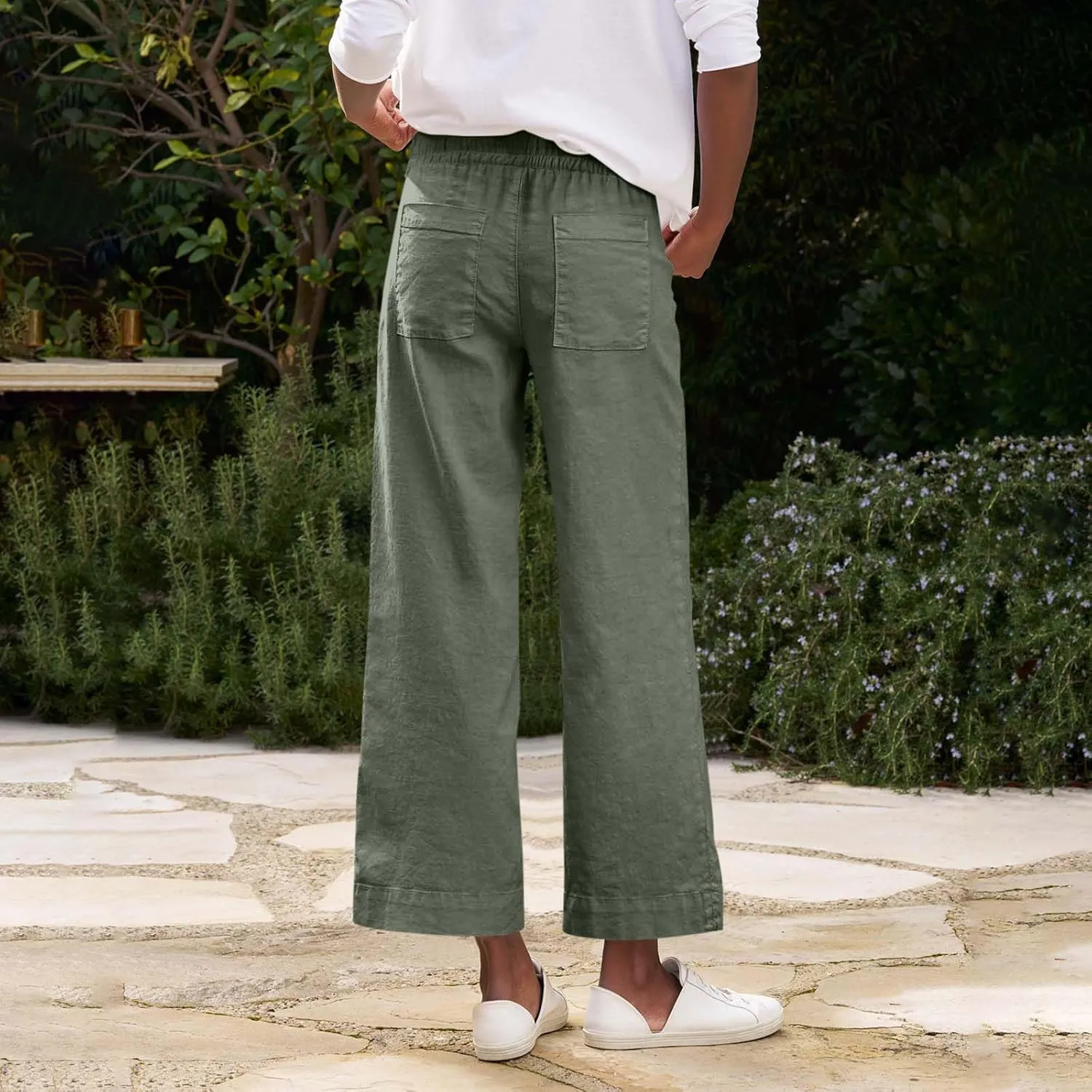 Wide Leg Linen Pants for Women 2025 Trendy Summer Button Zipper Pants High Rise with Pockets Y2K Solid Beach Trousers