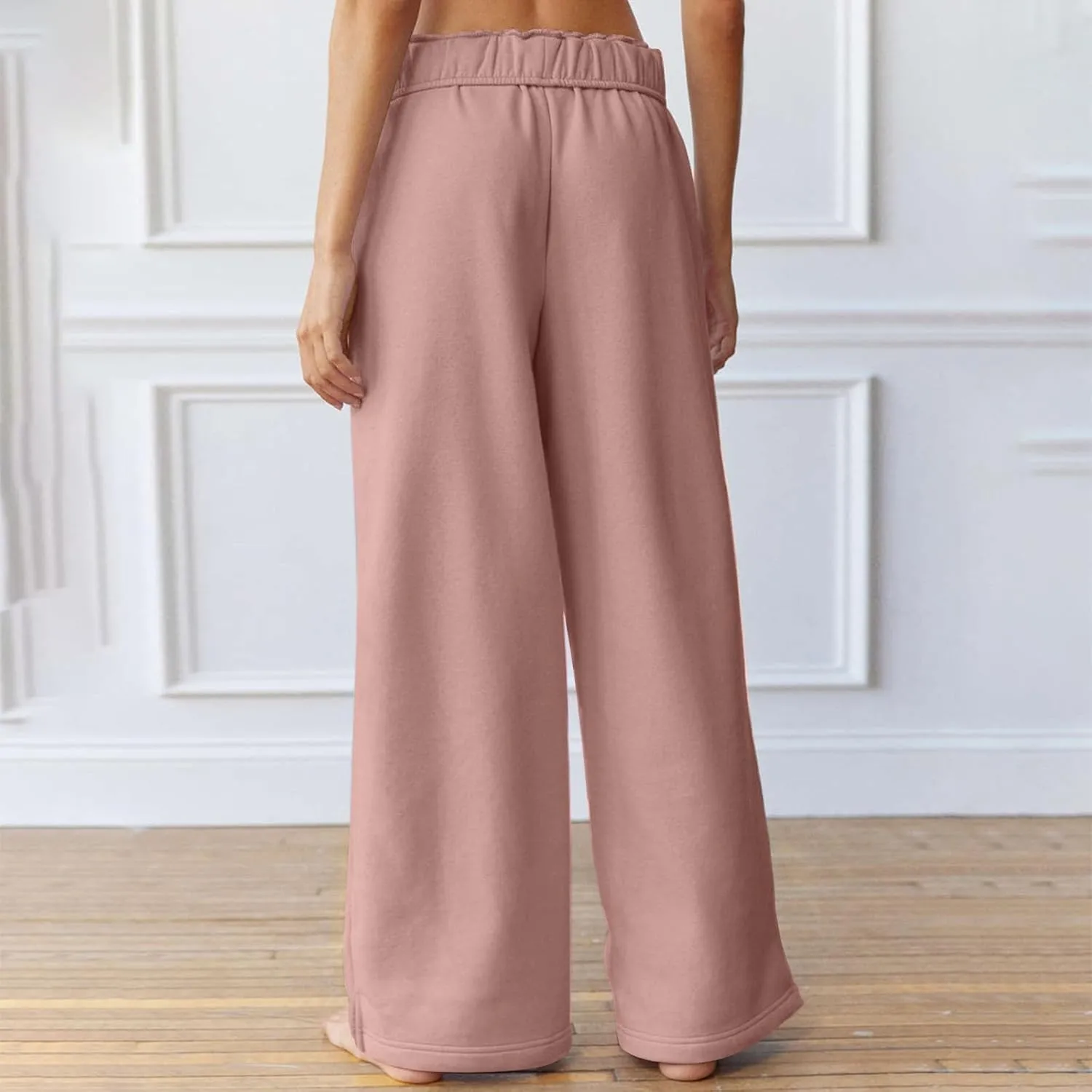 Wide Leg Sweatpants for Women Drawstring High Waisted Lounge Trousers Elastic Waist Baggy Casual Pants with Pockets