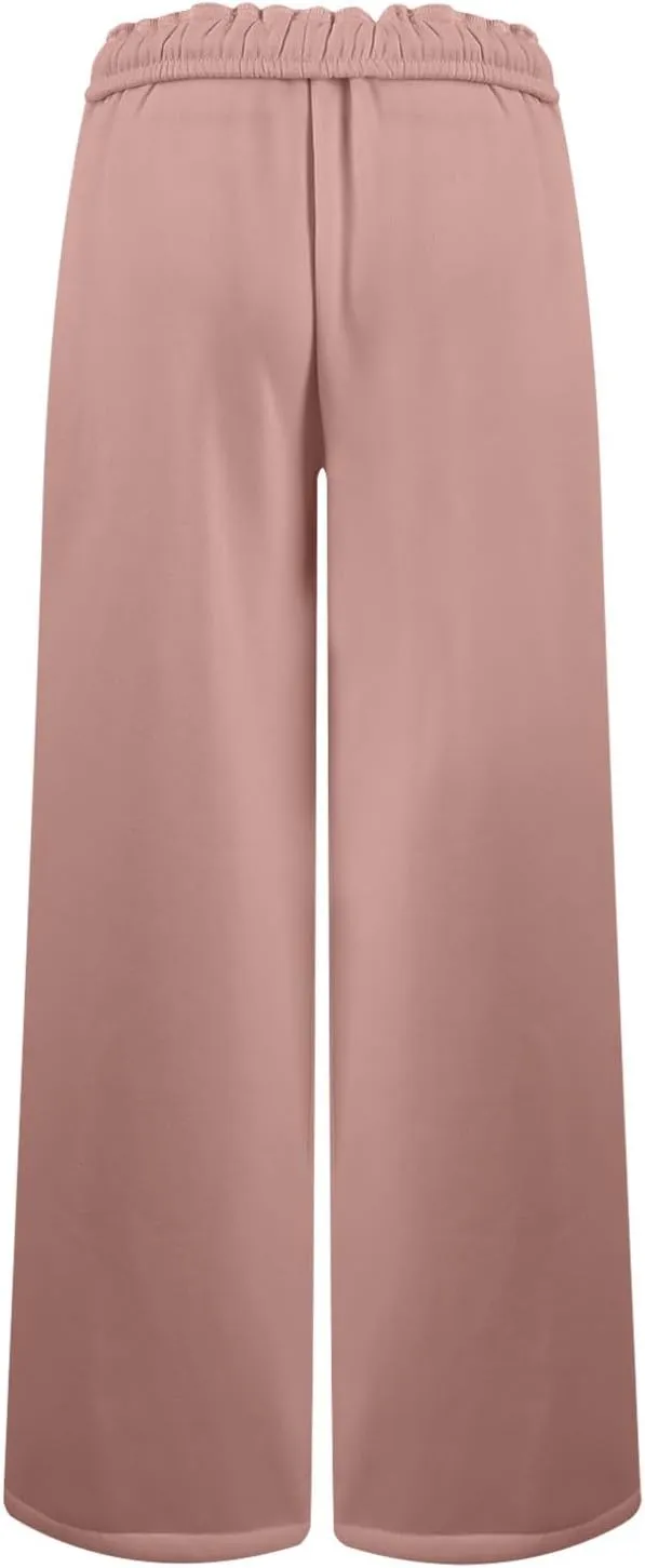 Wide Leg Sweatpants for Women Drawstring High Waisted Lounge Trousers Elastic Waist Baggy Casual Pants with Pockets