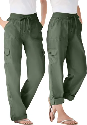 Woman Within Plus Size Convertible 2-in-1 Cargo Pant & Capri Elastic Waist