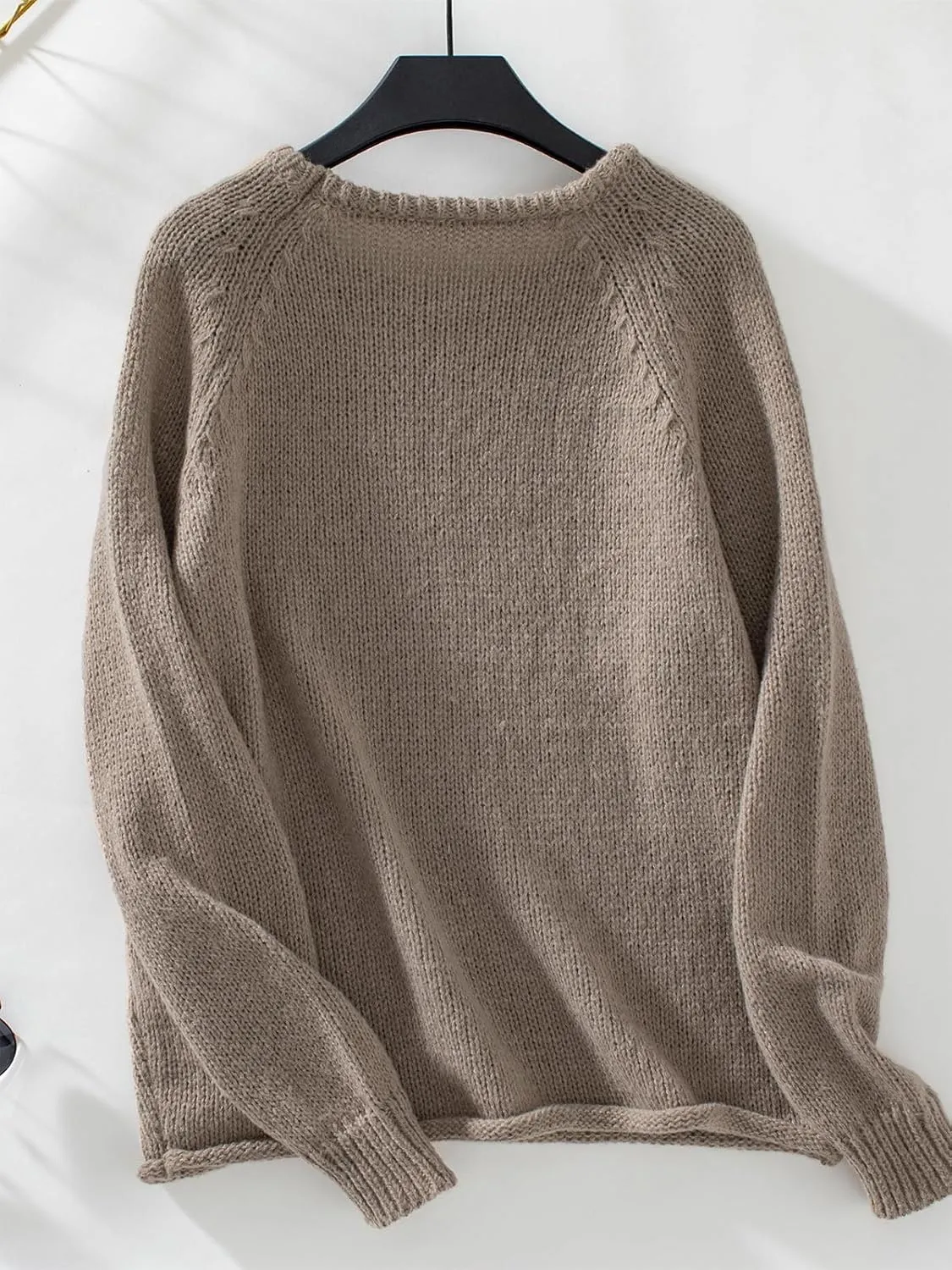Women Casual Long Sleeve Fall Sweaters Crew Neck Solid Color Soft Ribbed Knitted Curling Pullover
