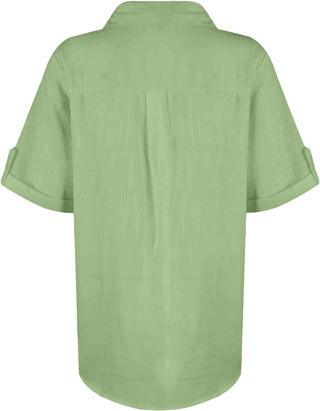 Women Cotton Linen Button Down Shirt Rolled Cuffed Short Sleeve Blouse Ladies Summer Casual Beach Tops