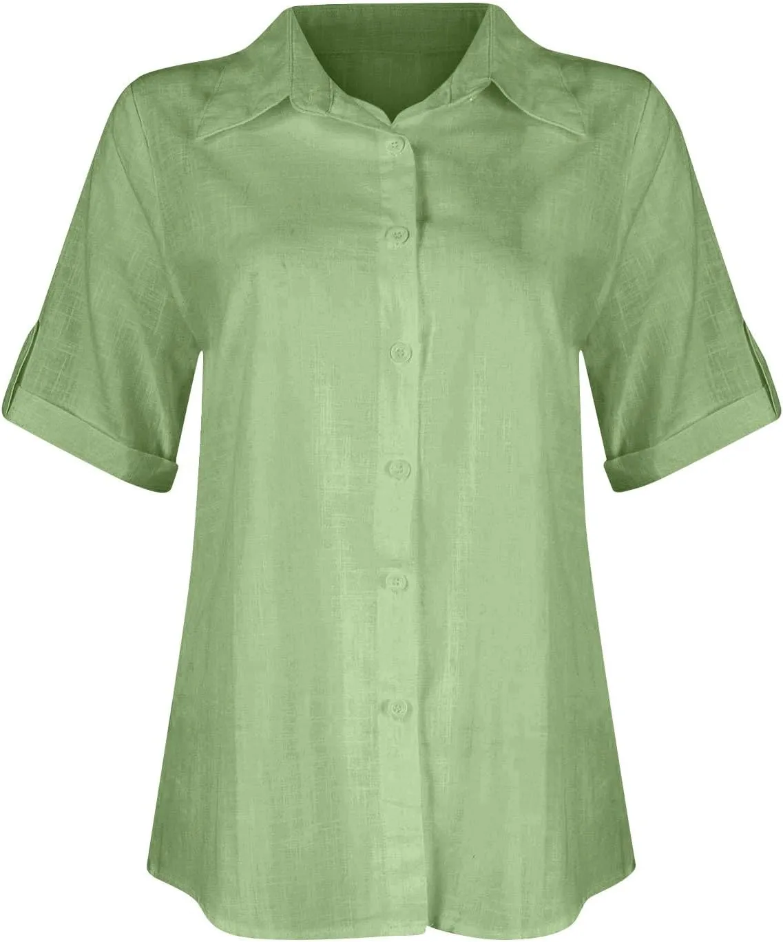 Women Cotton Linen Button Down Shirt Rolled Cuffed Short Sleeve Blouse Ladies Summer Casual Beach Tops