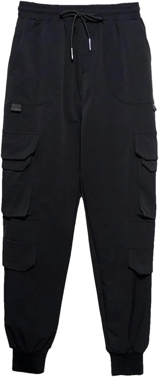 Women Fashion Spring Autumn High Elastic Waist Long Harem Trousers Loose Fit Pants Pockets