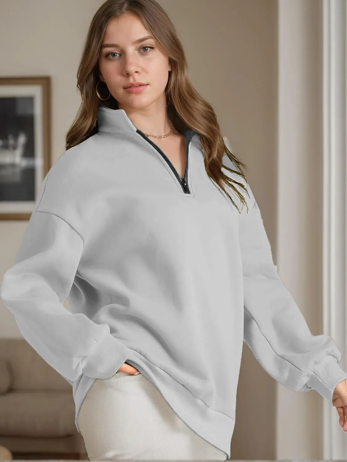 Women Half Zip Oversized Sweatshirts Fall Fashion Hoodies Pullover Long Sleeve Shirts Clothes