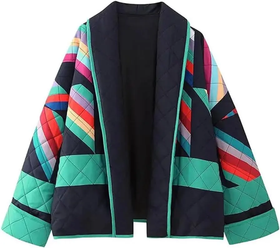 Women Oversize Cotton Padded Coat Long Sleeve Open Front Loose Jacket Top Parkas