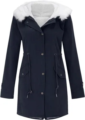 Women Padded Long Parkas Coat Female Loose Long Cotton Hooded Overcoat Winter Plus Sizethick Warm Jacket Navy