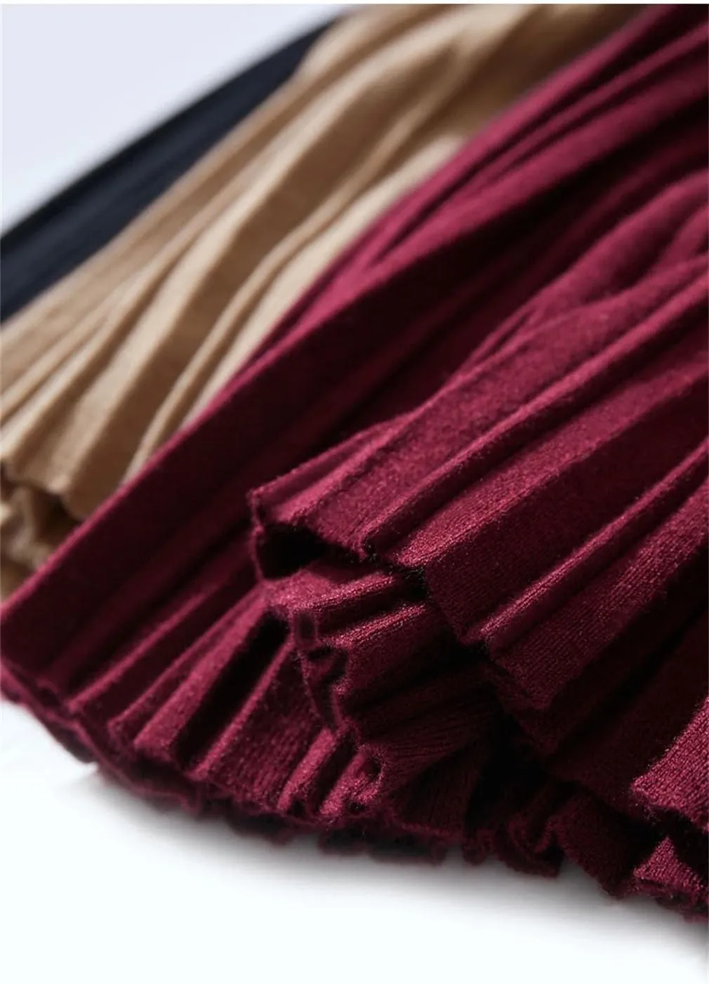 Women Solid Elastic High Waist Pleated Knitted Skirt Midi A-Line Skirt Business Casual Office Lady Work Skirts