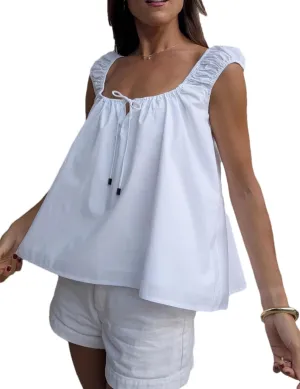 Women Tie Front Tank Tops Summer Sleeveless Square Neck Babydoll Shirts Casual Flowy Pleated Ruffle Top