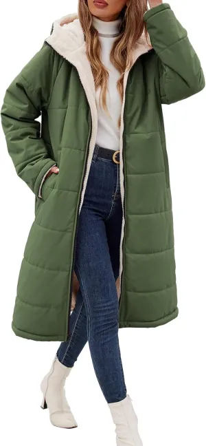 Women Winter Coats Fleece Long Coats Jackets Oversized Warm Down Jacket with Hood