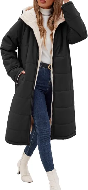 Women Winter Coats Fleece Long Coats Jackets Oversized Warm Down Jacket with Hood