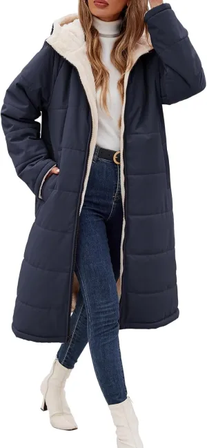 Women Winter Coats Fleece Long Coats Jackets Oversized Warm Down Jacket with Hood
