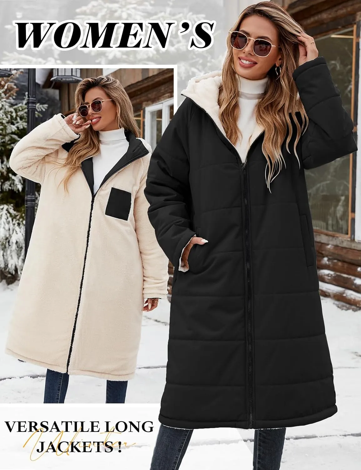 Women Winter Coats Fleece Long Coats Jackets Oversized Warm Down Jacket with Hood