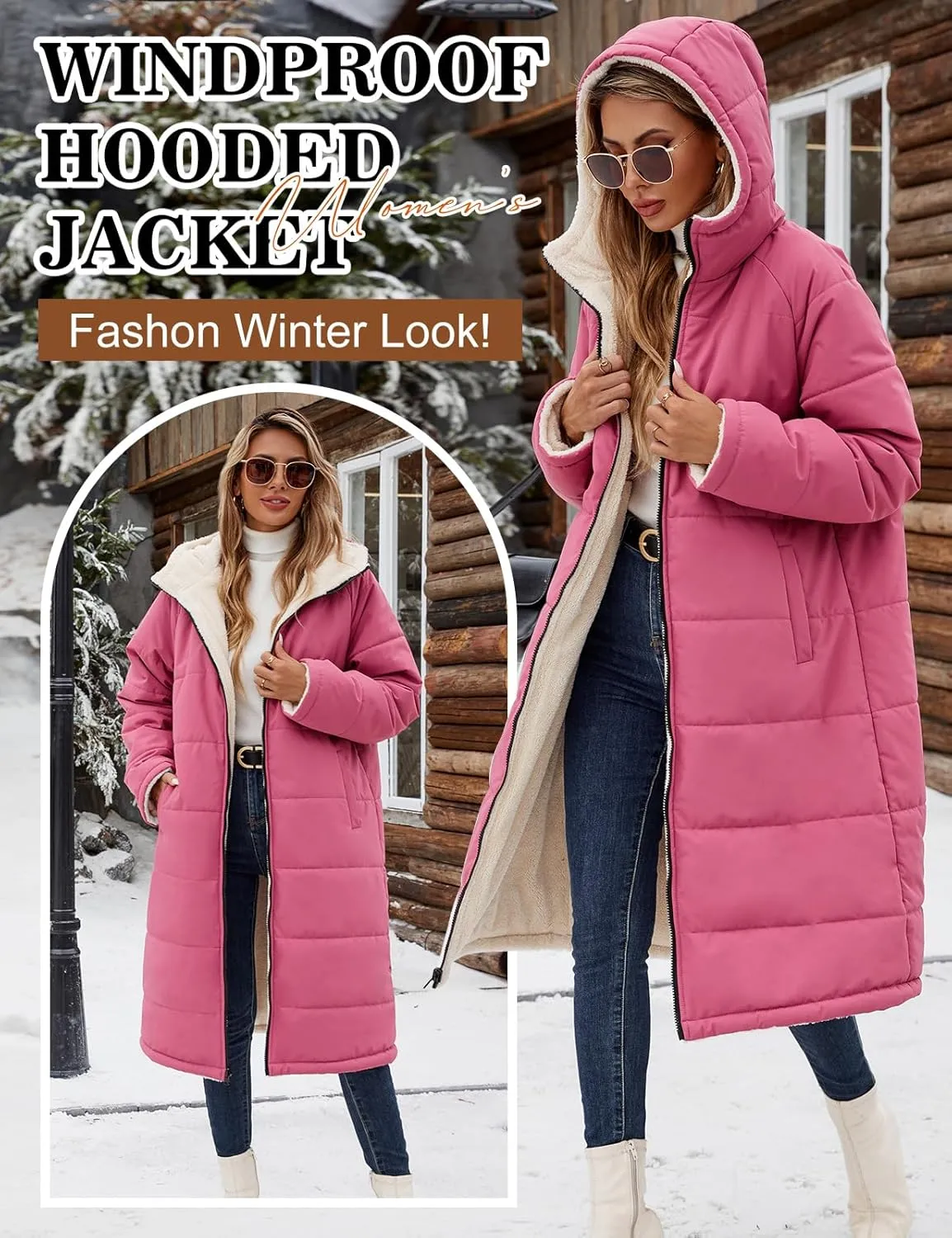 Women Winter Coats Fleece Long Coats Jackets Oversized Warm Down Jacket with Hood