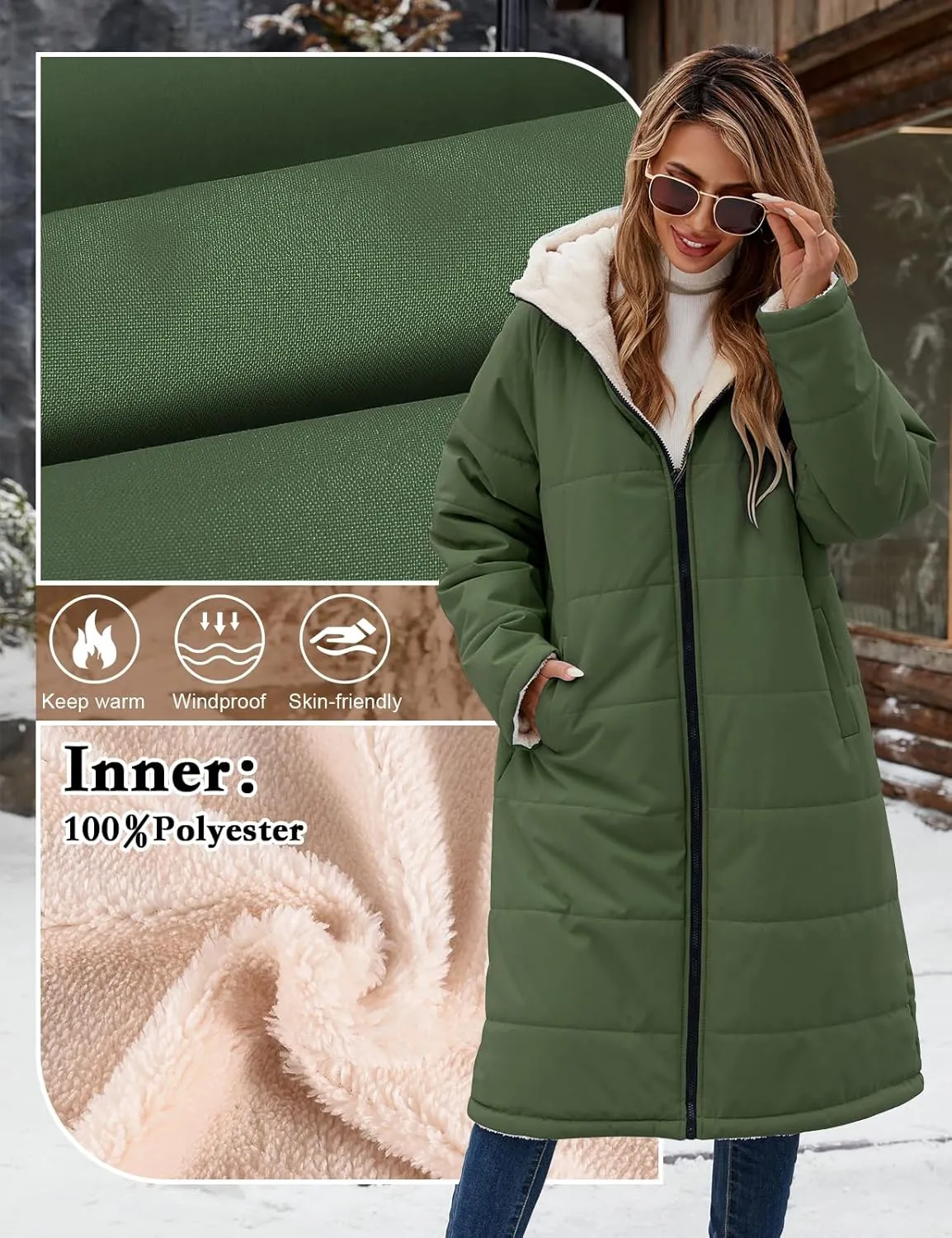 Women Winter Coats Fleece Long Coats Jackets Oversized Warm Down Jacket with Hood
