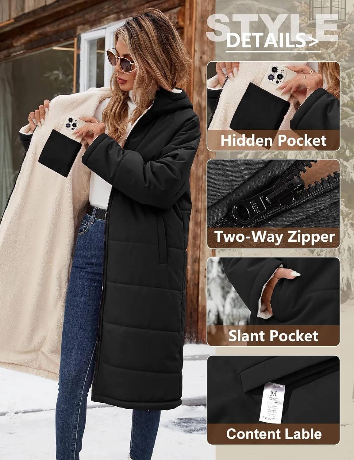 Women Winter Coats Fleece Long Coats Jackets Oversized Warm Down Jacket with Hood