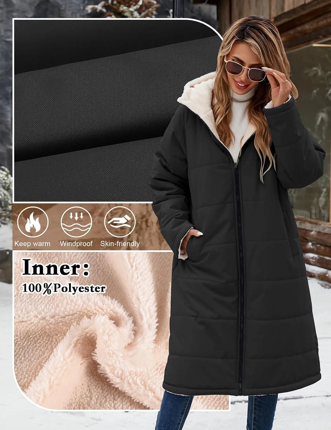 Women Winter Coats Fleece Long Coats Jackets Oversized Warm Down Jacket with Hood