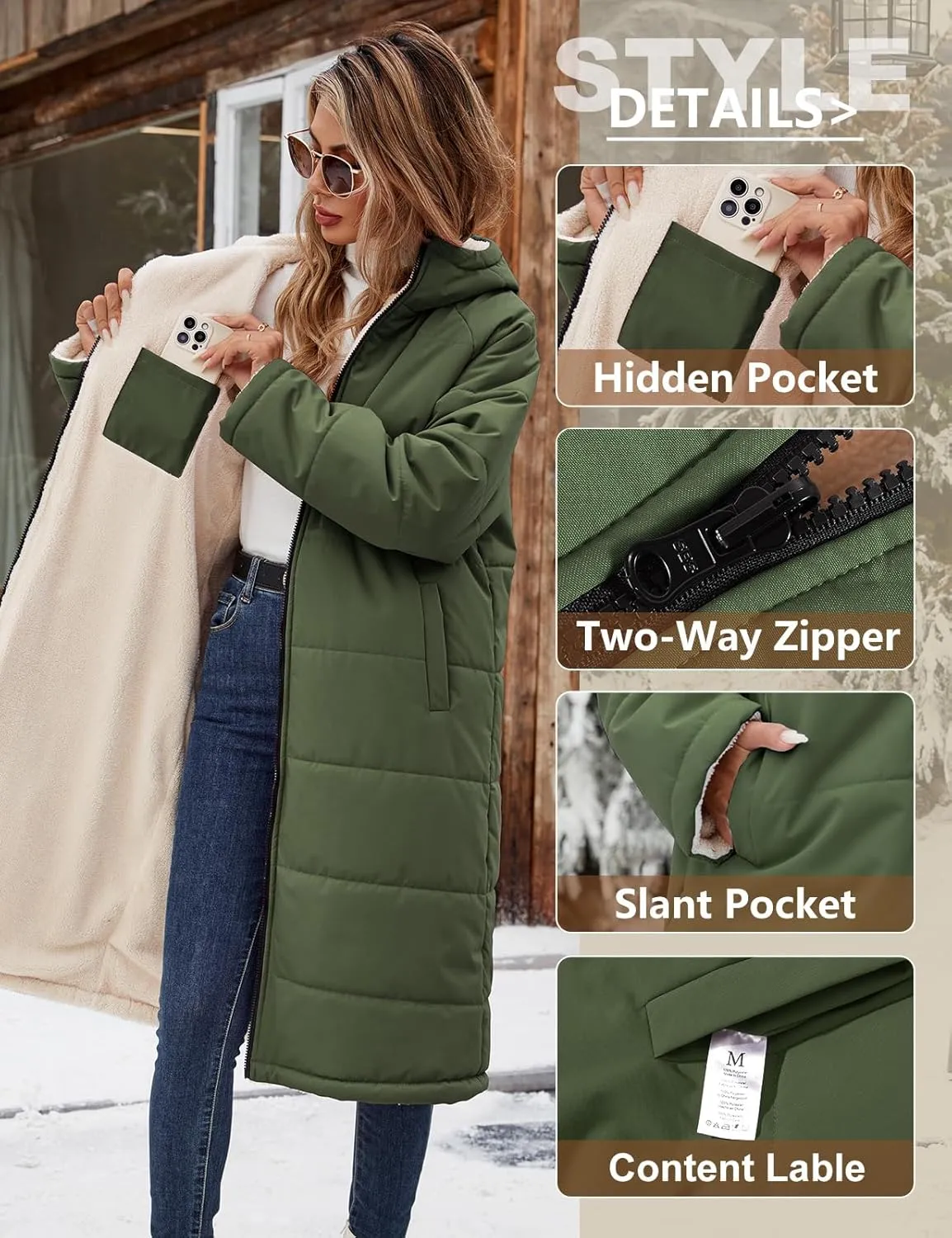 Women Winter Coats Fleece Long Coats Jackets Oversized Warm Down Jacket with Hood