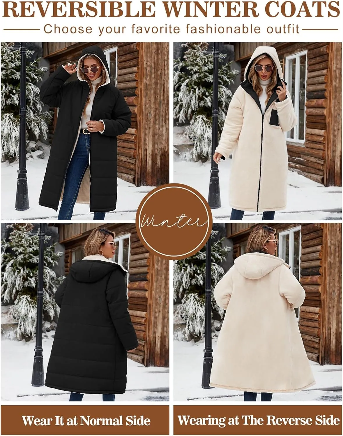 Women Winter Coats Fleece Long Coats Jackets Oversized Warm Down Jacket with Hood