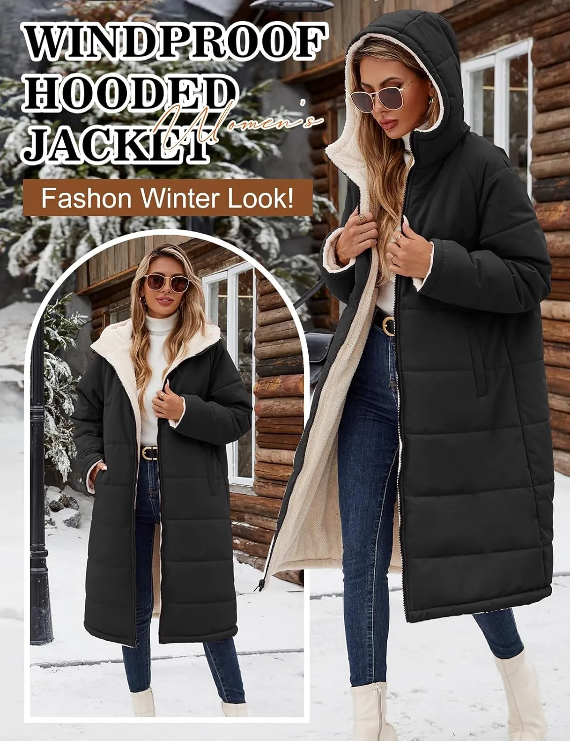 Women Winter Coats Fleece Long Coats Jackets Oversized Warm Down Jacket with Hood