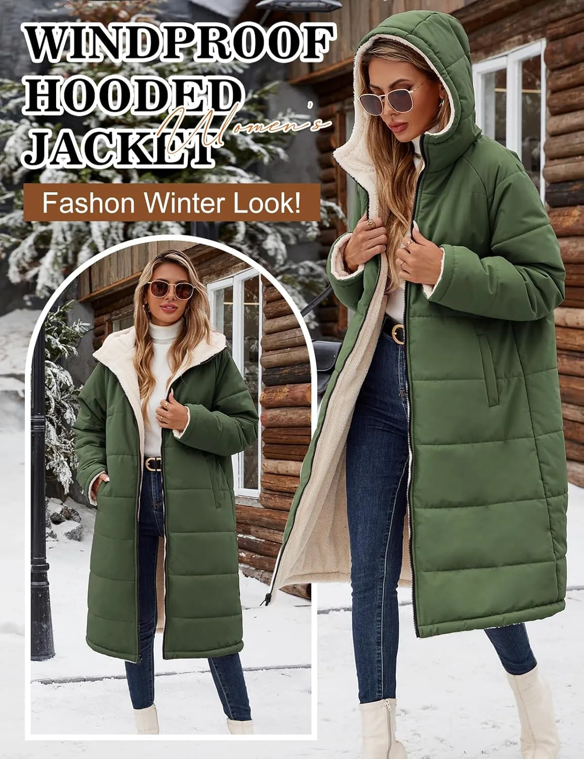 Women Winter Coats Fleece Long Coats Jackets Oversized Warm Down Jacket with Hood