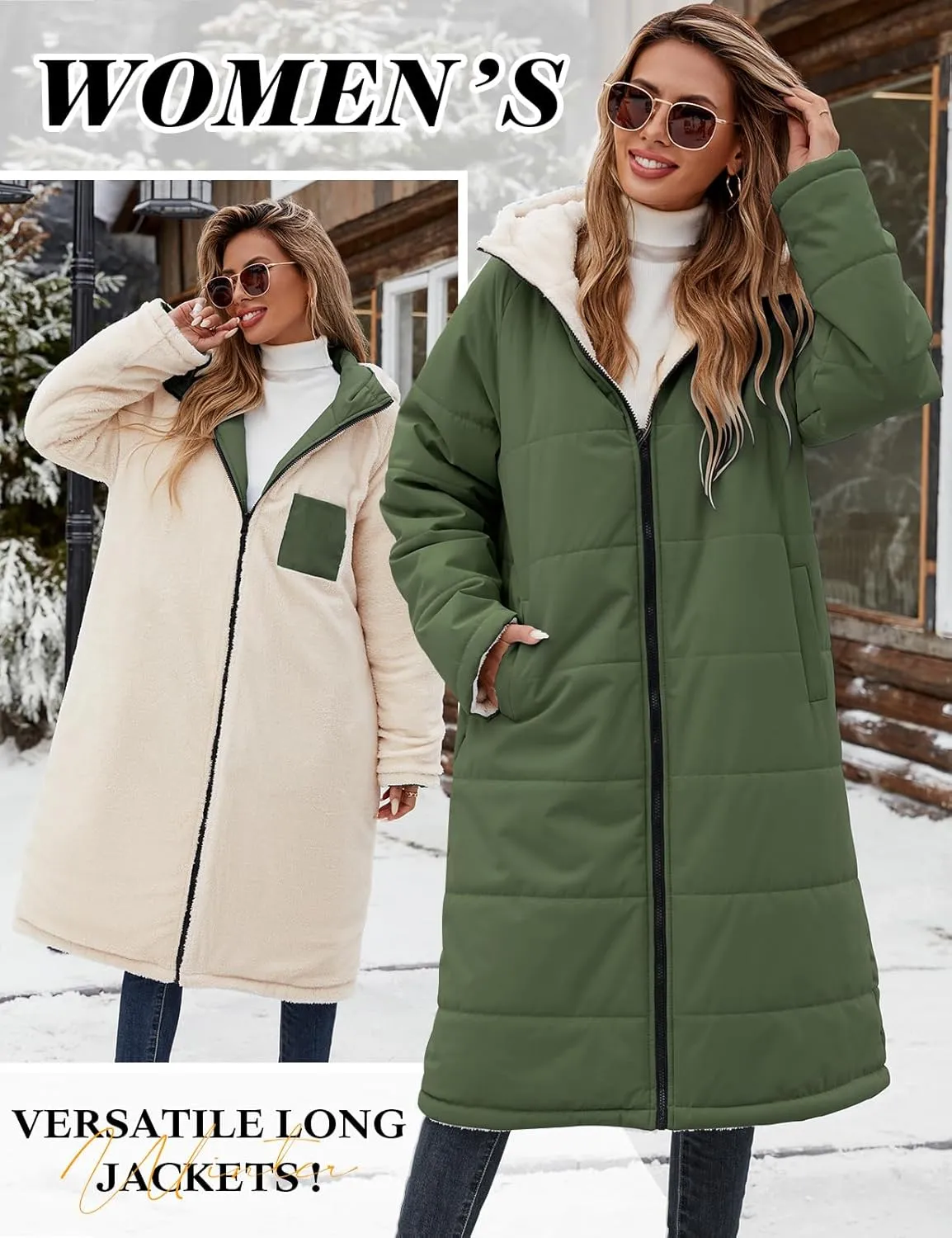 Women Winter Coats Fleece Long Coats Jackets Oversized Warm Down Jacket with Hood