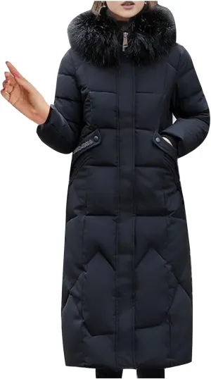 Women Winter Down Puffer Coat Warm Thicken Hooded Long Outwear Down Jacket With Pockets Plus Size Outerwear Jackets