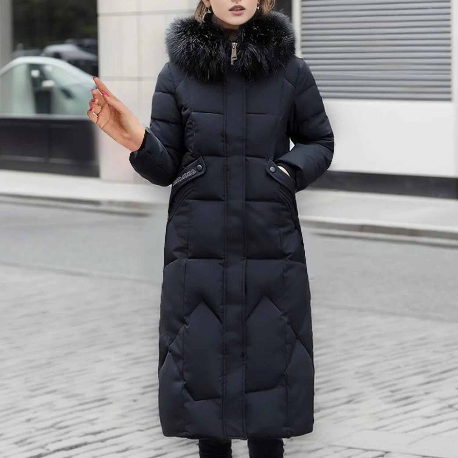 Women Winter Down Puffer Coat Warm Thicken Hooded Long Outwear Down Jacket With Pockets Plus Size Outerwear Jackets