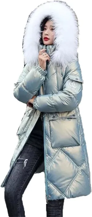 Women Winter Jacket Coat Fur Collar Hooded Overcoat Jacket Thick Warm Cotton Padded Puffer Parka Outwear