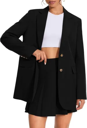 Women's 2 Piece Skirt Sets Business Casual Blazer Suit Mini Pleated Skorts Button Jackets Matching Outfits