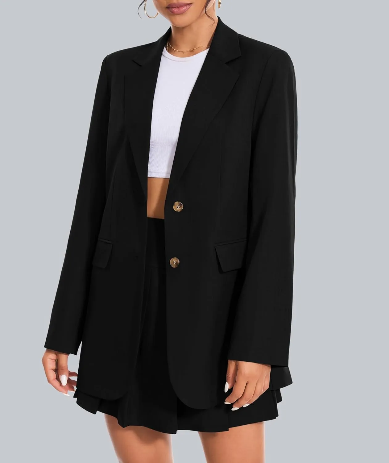 Women's 2 Piece Skirt Sets Business Casual Blazer Suit Mini Pleated Skorts Button Jackets Matching Outfits