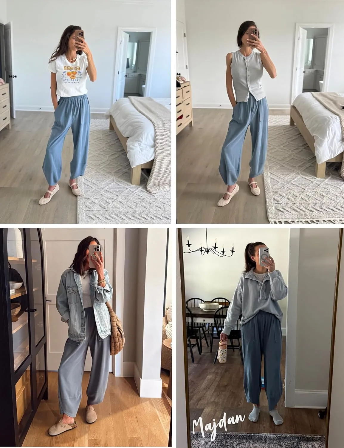 Womens Baggy Pants Wide Leg Cotton Elastic Waist Lounge Pants with Pockets