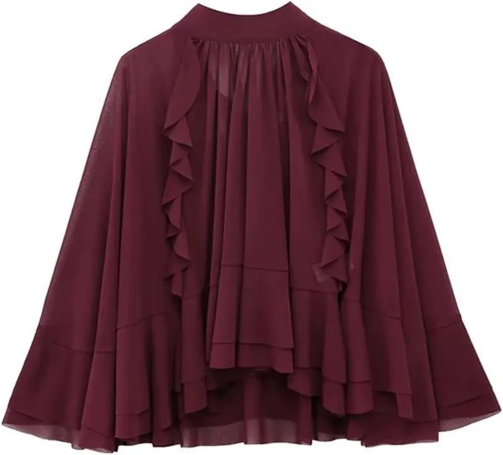 Women's Bow Layered Decorative Cloak Coat Solid Color Loose Spring Casual Top