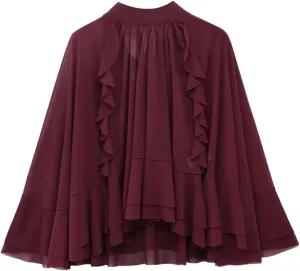 Women's Bow Layered Decorative Cloak Coat Solid Color Loose Spring Casual Top