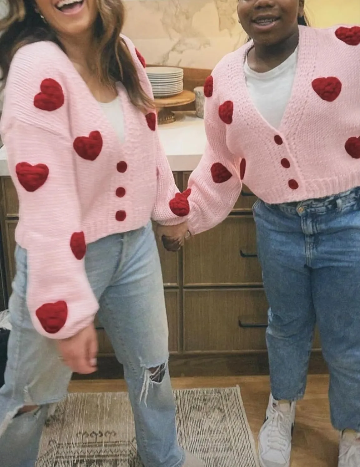 Womens Cardigan Sweaters 3D Heart Cropped Cardigan Button Down Knitted Kawaii Sweater Tops