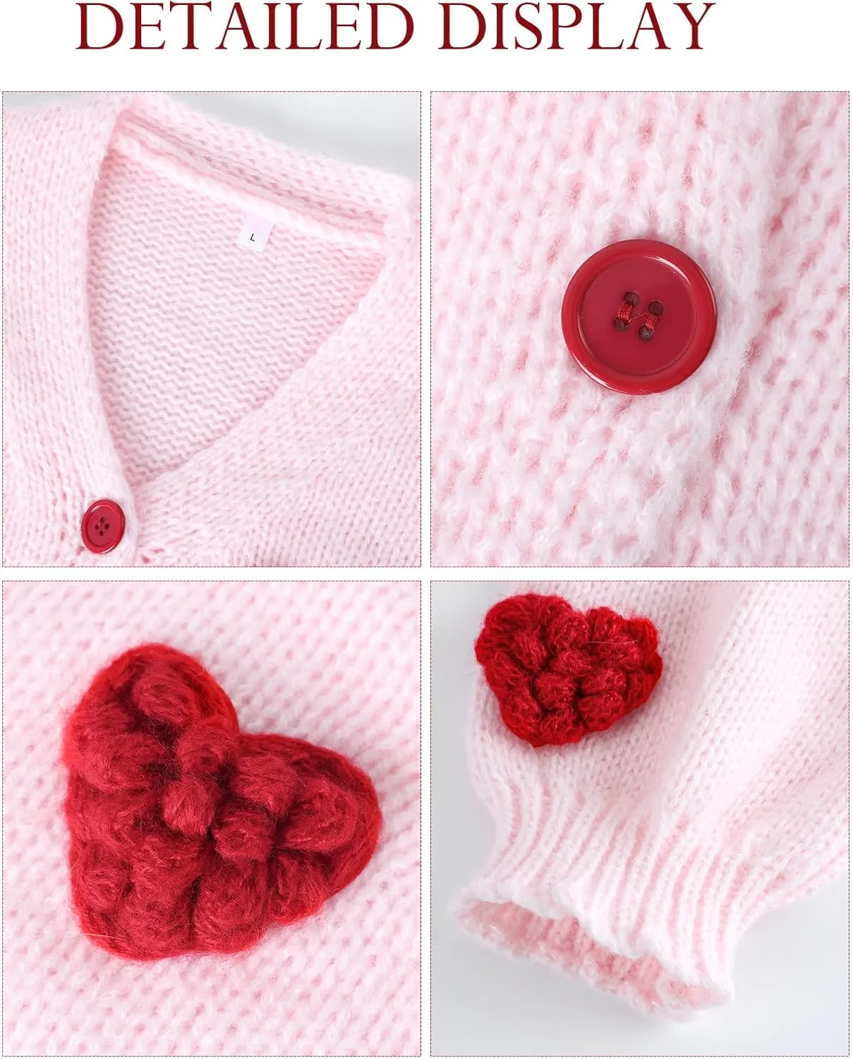 Womens Cardigan Sweaters 3D Heart Cropped Cardigan Button Down Knitted Kawaii Sweater Tops