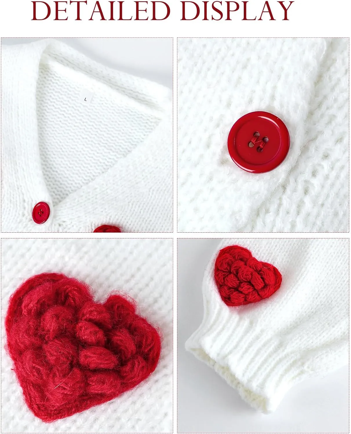 Womens Cardigan Sweaters 3D Heart Cropped Cardigan Button Down Knitted Kawaii Sweater Tops