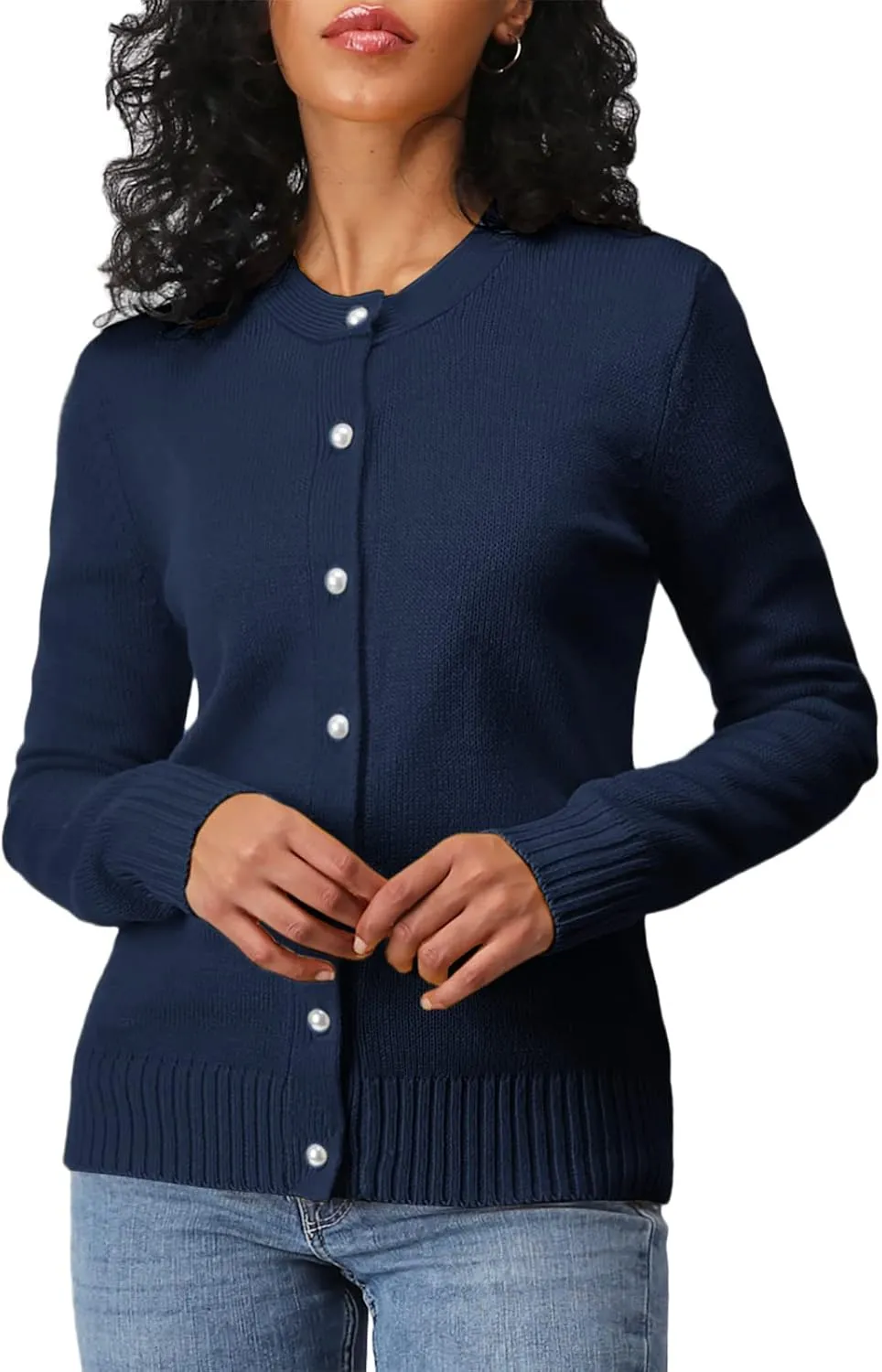 Women's Casual Slim Fit Cardigan Sweaters Long Sleeve Button Down Lightweight Waist Length