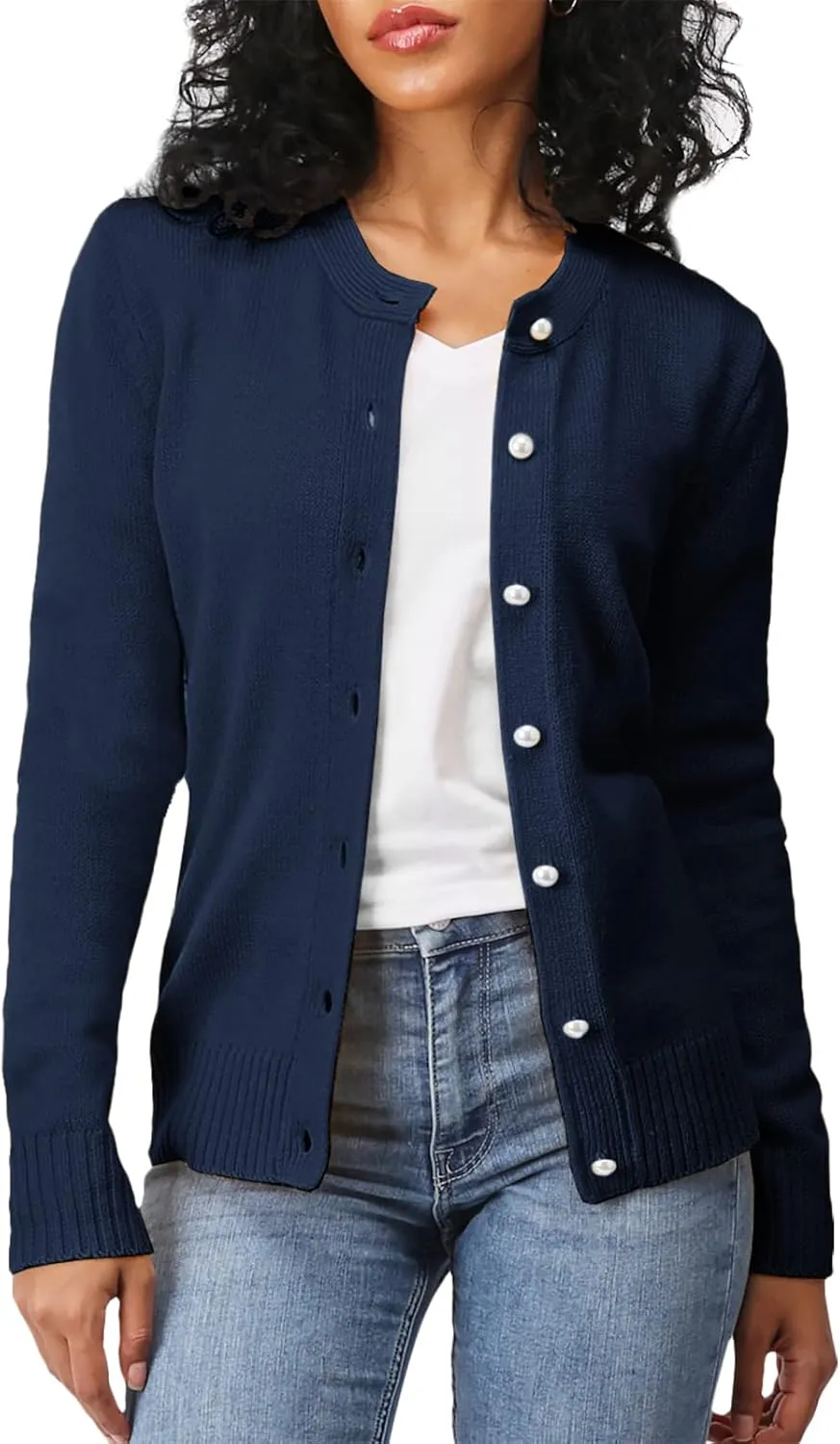 Women's Casual Slim Fit Cardigan Sweaters Long Sleeve Button Down Lightweight Waist Length