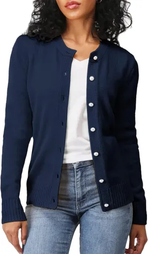 Women's Casual Slim Fit Cardigan Sweaters Long Sleeve Button Down Lightweight Waist Length