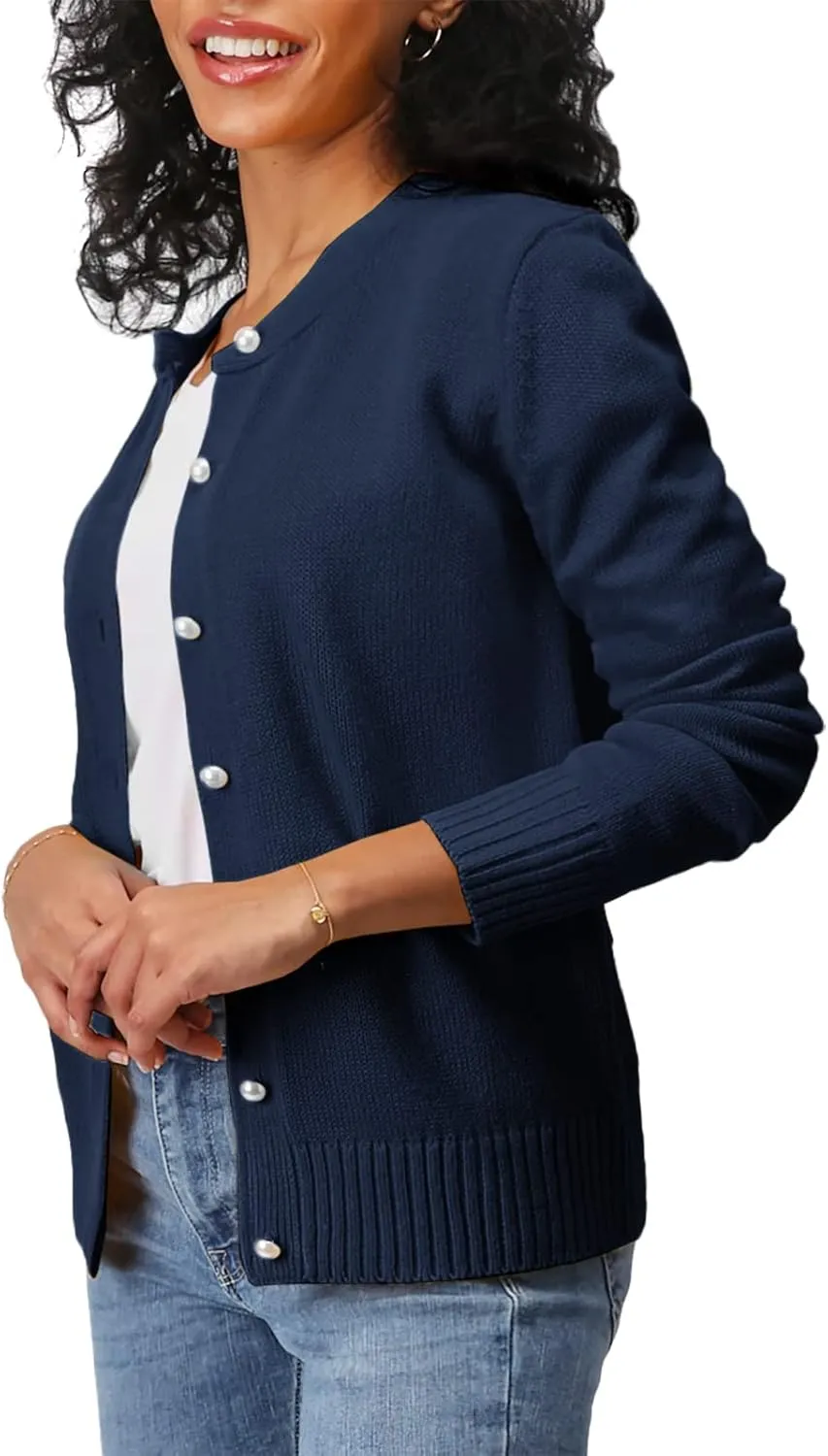 Women's Casual Slim Fit Cardigan Sweaters Long Sleeve Button Down Lightweight Waist Length