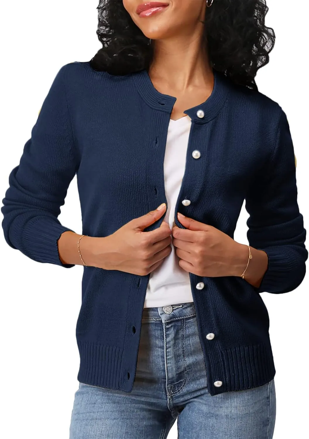 Women's Casual Slim Fit Cardigan Sweaters Long Sleeve Button Down Lightweight Waist Length