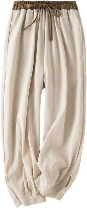 Women's Cotton and Linen Harem Pants Elastic Waist Loose Simple Solid Color Casual Pants