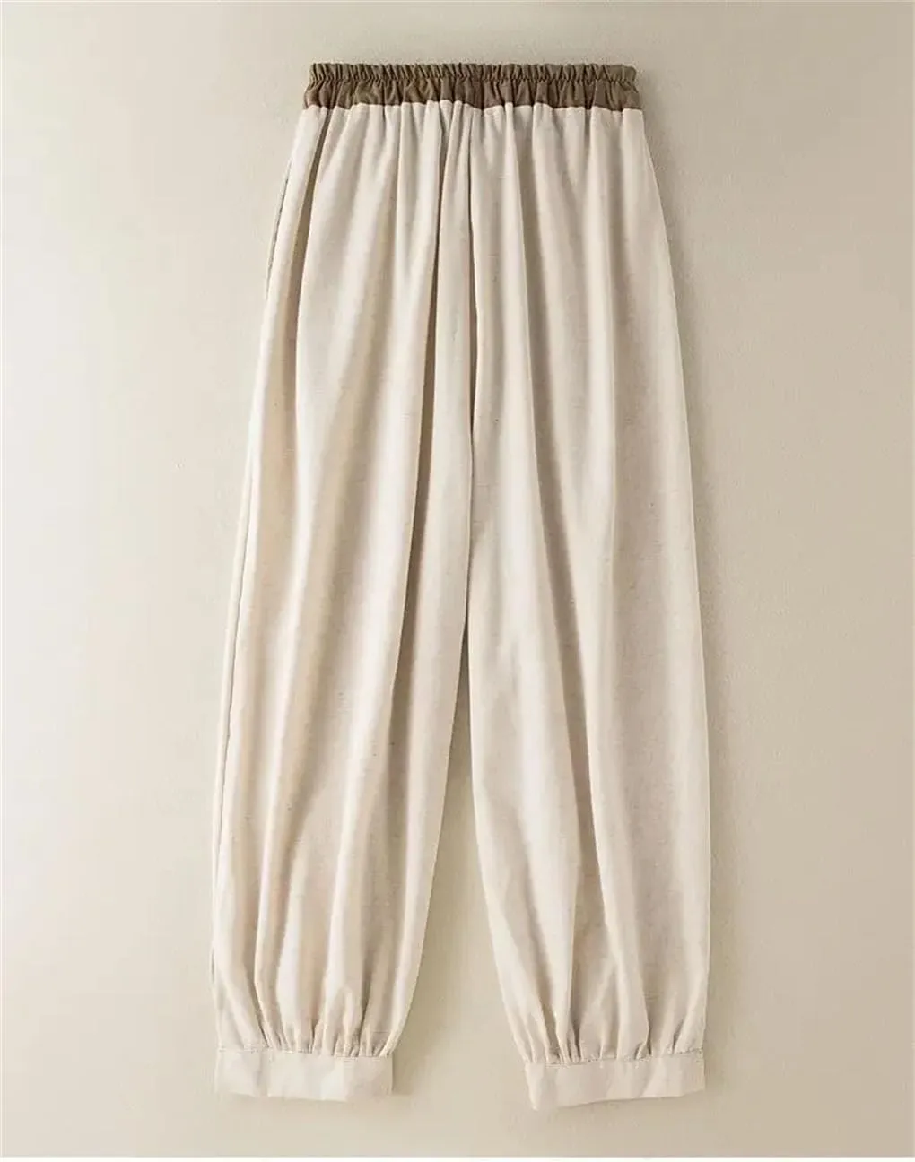 Women's Cotton and Linen Harem Pants Elastic Waist Loose Simple Solid Color Casual Pants