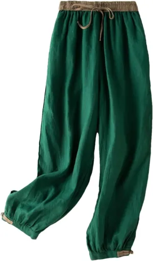 Women's Cotton and Linen Harem Pants Elastic Waist Loose Simple Solid Color Casual Pants